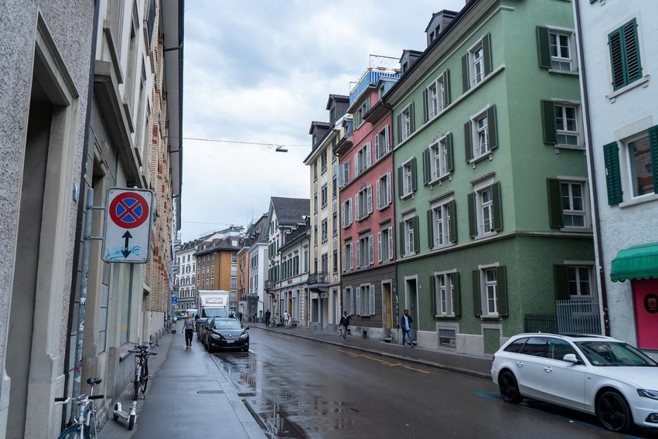 A typical Zurich street during a calm morning